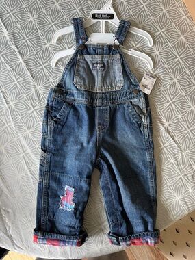 OshKosh B'gosh Blue Denim Kids Overalls with Plaid Accents